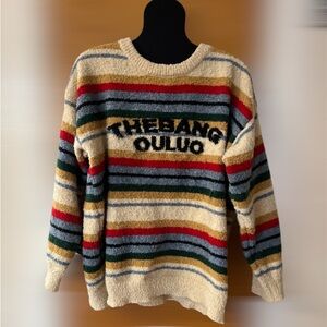 THEBANG OULUO retro contrast stripe letter jacquard sweater